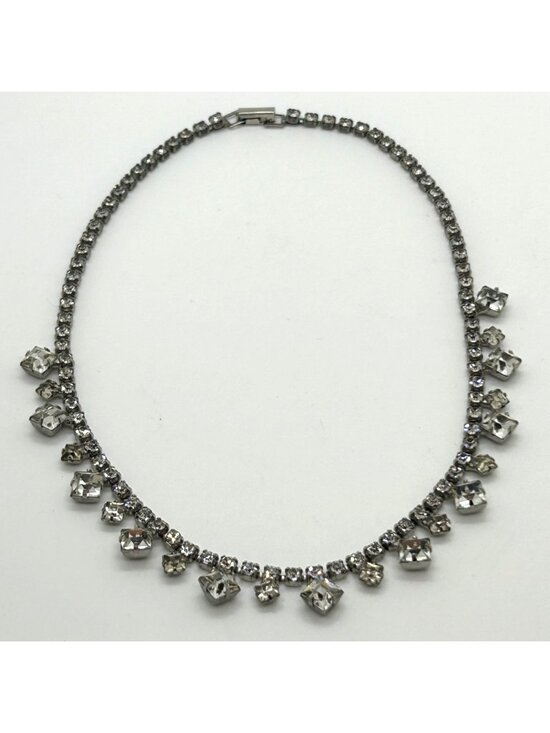 Estate Jewelry - Vintage Rhinestone Choker Necklace Silver-Tone Wedding Formal Prom MCM